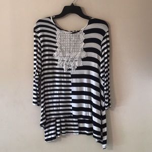 Striped Crochet-detail Tunic